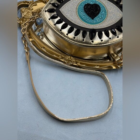 🆕 BETSEY JOHNSON 🧿 NWOT Eyes Have It, Gold Evil Eye Bead Crossbody Bag *FLAW* - Picture 14 of 16